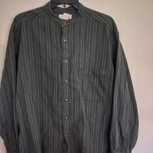 Claiborne Men's Button Down Long Sleeve Collar-less Sz XL Dark Green Shirt